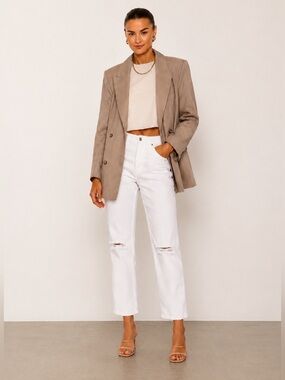 MOTHER SUPERIOR The Tripper white HighRise Straight-Leg Jeans with Knee Distress